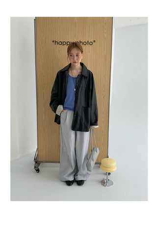 lapel leather coat