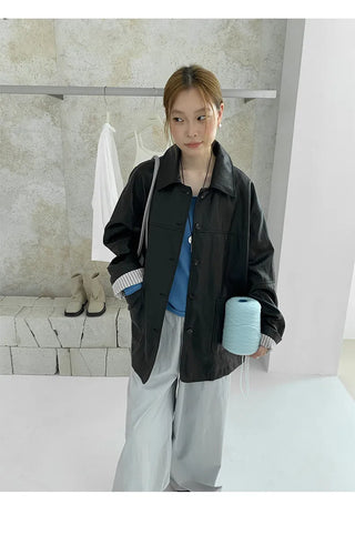 lapel leather coat