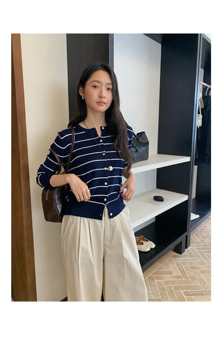 striped knit cardigan