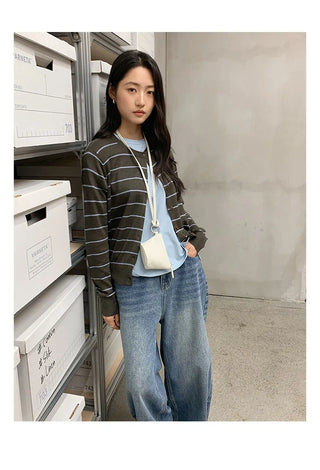 striped knit cardigan