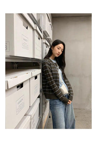 striped knit cardigan