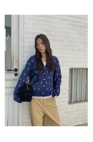 jacquard knit cardigan