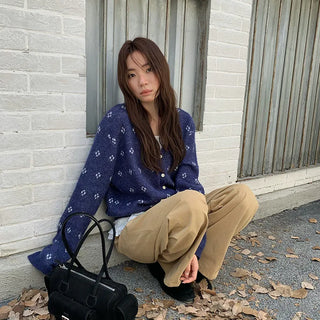 jacquard knit cardigan