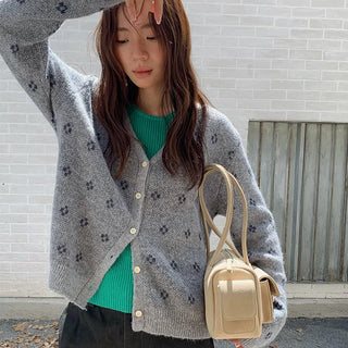 jacquard knit cardigan