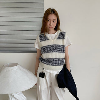jacquard knit vest