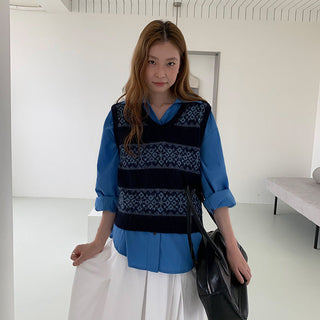 jacquard knit vest