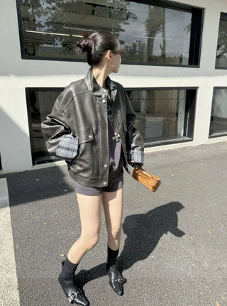 check leather jacket