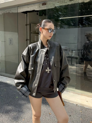 check leather jacket