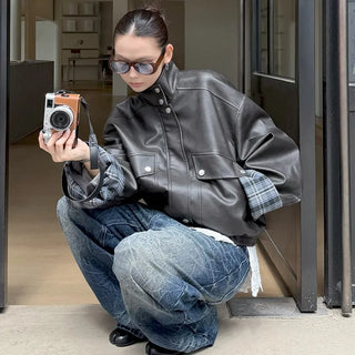 check leather jacket