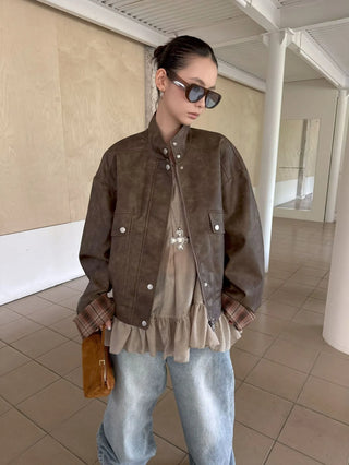 check leather jacket
