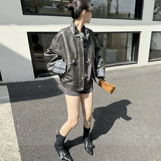 check leather jacket