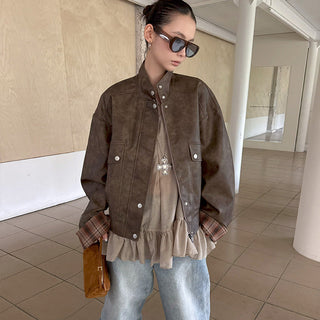 check leather jacket