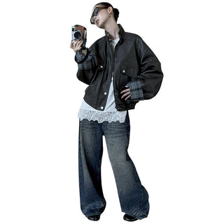 check leather jacket