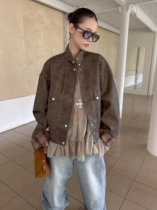 check leather jacket