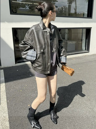 check leather jacket