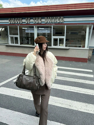 fur contrast coat