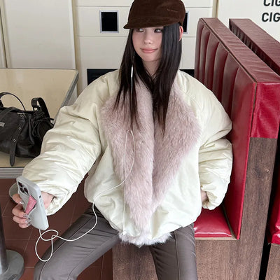 fur contrast coat