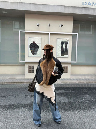 fur contrast coat