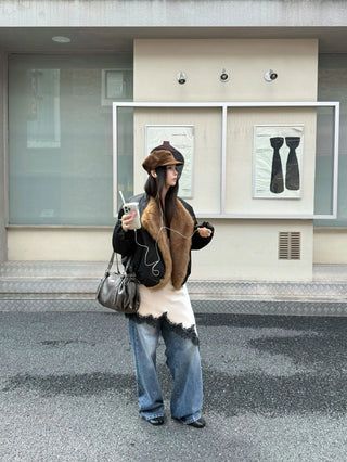 fur contrast coat