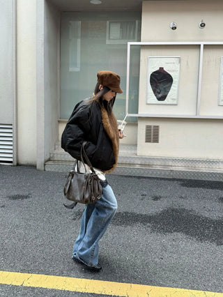 fur contrast coat