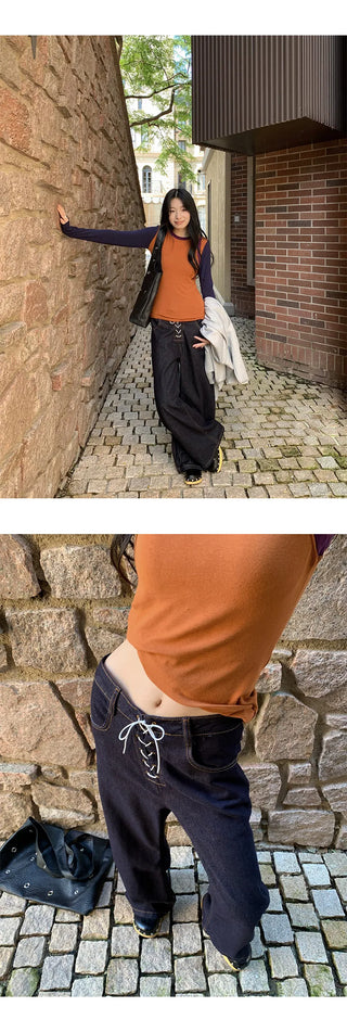 lace-up wide pants