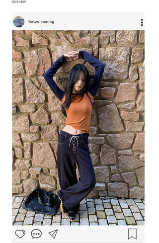 lace-up wide pants