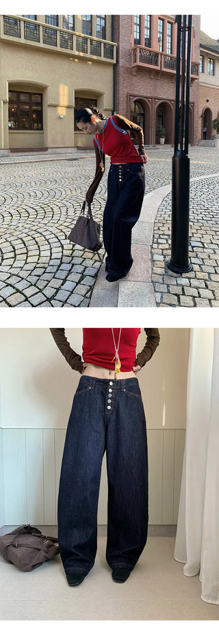 breasted wide jeans
