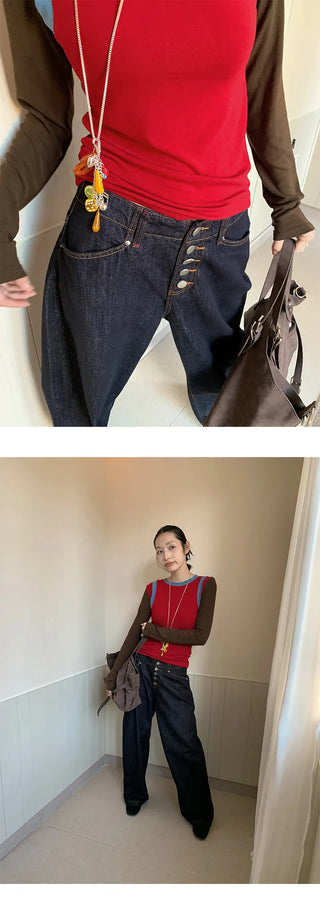 breasted wide jeans