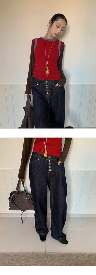 breasted wide jeans