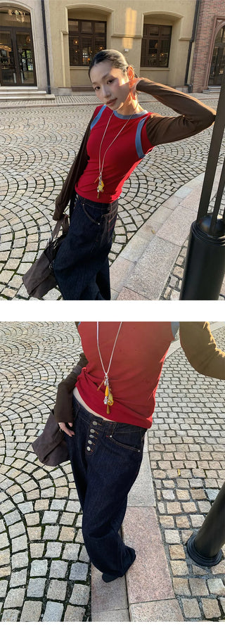 breasted wide jeans