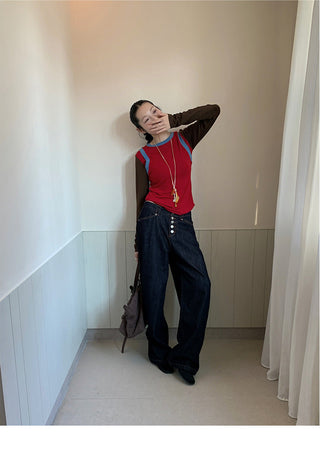 breasted wide jeans