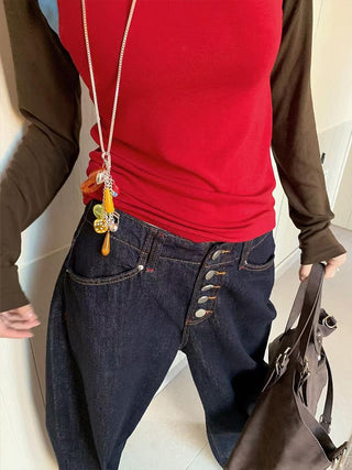 breasted wide jeans