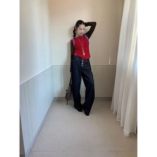 breasted wide jeans
