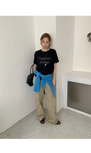 letter embroidered Top