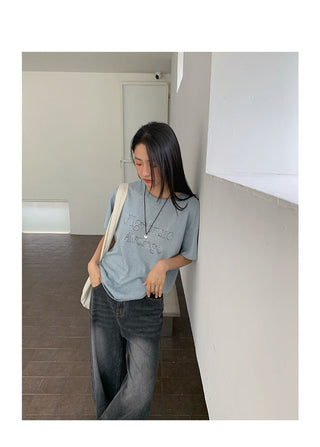 letter embroidered Top