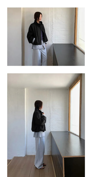 breasted stand collar jacket