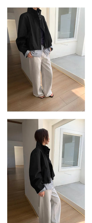 breasted stand collar jacket