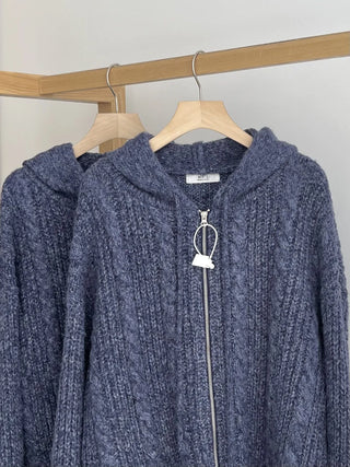 hooded knit coat