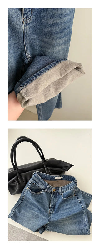 fleece straight jeans