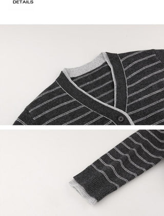striped V-cardigan