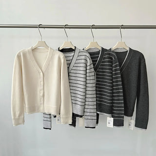 striped V-cardigan