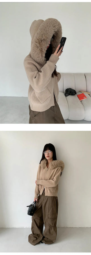 fur hood sweater