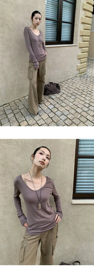 V-neck long tee