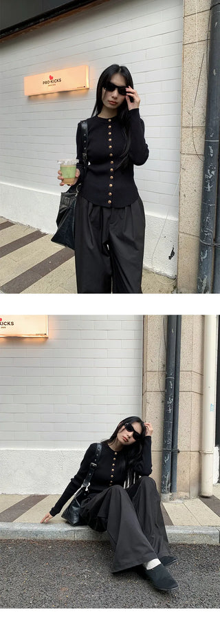 metal button sweater