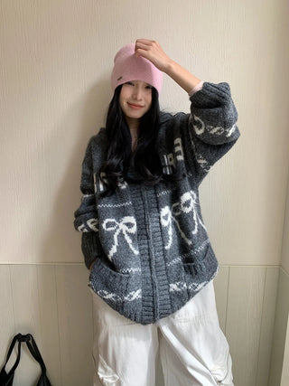 bowknot hood sweater