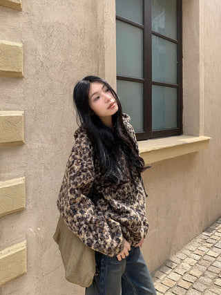 leopard stud hoodie