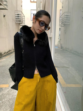fur zip sweater