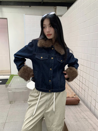 denim fur jacket