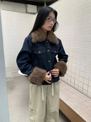 denim fur jacket