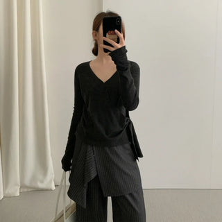 lace-up v-neck sweater